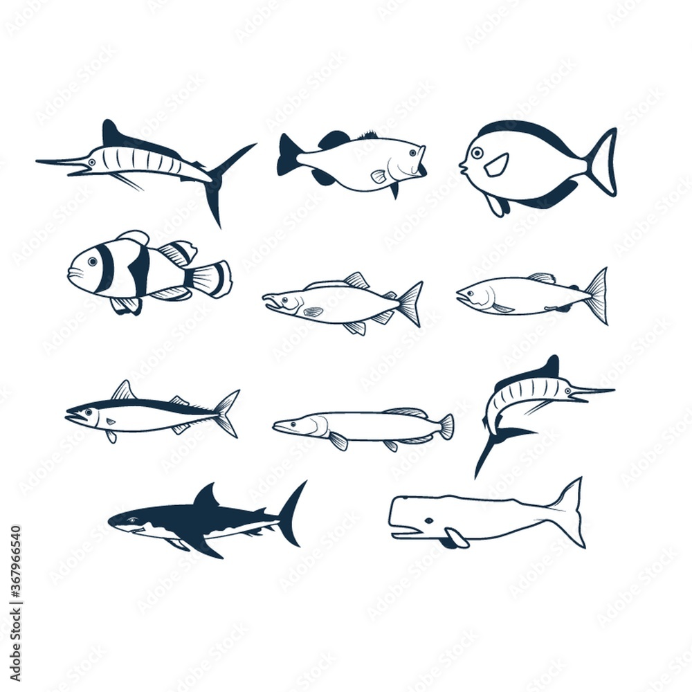 Wall mural fish collection