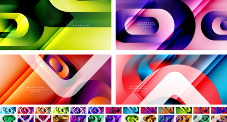 Vector geometric abstract backgrounds with lines and modern forms. Fluid gradients with abstract round shapes and shadow and light effects