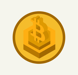 Isometric yellow bitcoin sign internet money vector