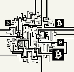 Isometric yellow bitcoin sign internet money vector