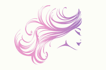 Beautiful woman with elegant hairstyle and makeup.Long, wavy hair.Beauty salon illustration.Cosmetics and spa female portrait.Profile view smiling face.