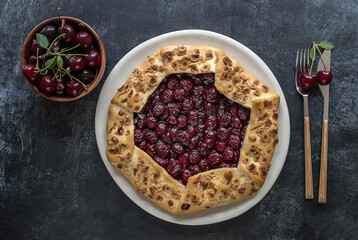 Sour cherry open pie galette