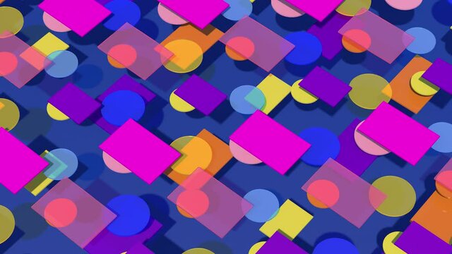 Bright colorful glass shapes. Blue background, hard light. Abstract animation, 3d render.