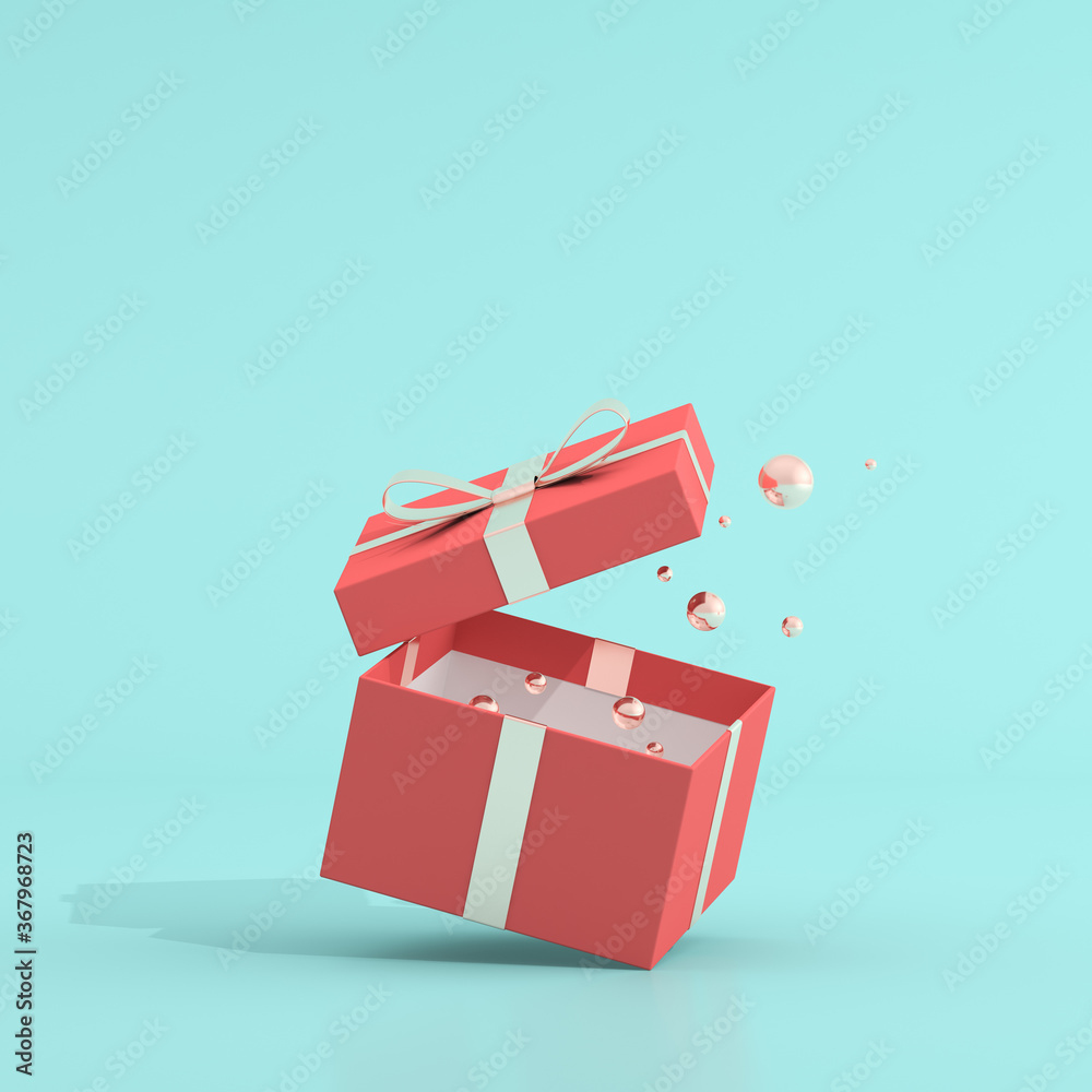 Poster Mock up of gift box and golden balls in minimal style. 3D rendering.	

