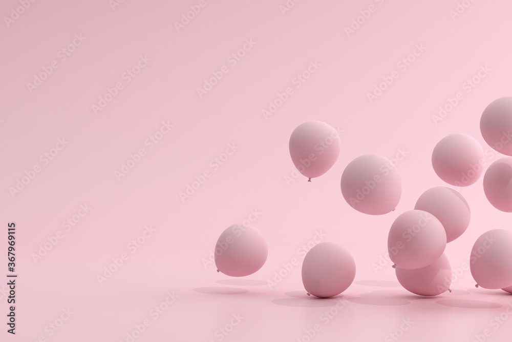 Poster Mock up of balloons floating on pink background. 3d rendering.	
