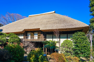 Fototapeta na wymiar 葺き替えを終えたばかりの屋根が美しい世田谷代官屋敷　主屋
