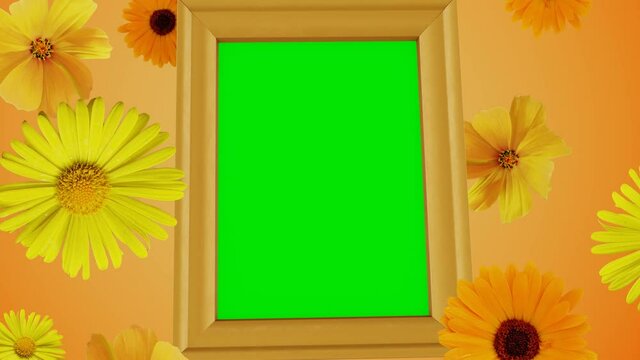 Picture frame green screen template - zoom between wildflowers