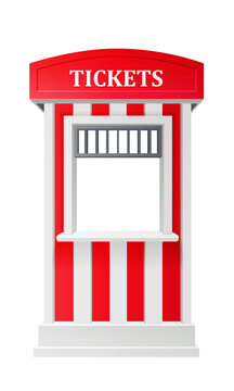 red carnival information ticket booth isolated on white background. realistic 3d vector illustration