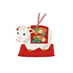 2021年　年賀状　丑年　土鈴　牛の置物
