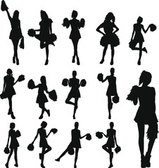 Set of Simple Vector Design of a Cheerleader in Black