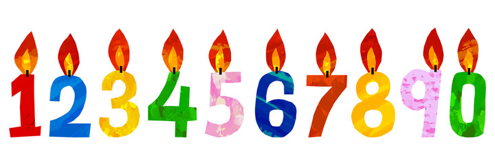 ベクター　カラフルな数字型キャンドルのイラスト