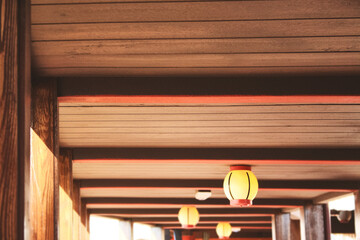 Background of wooden corridor with festival lanterns
