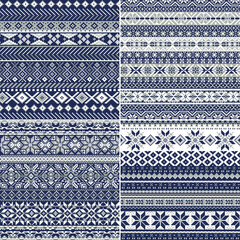 Nordic style  snowflake jacquard knitted vector seamless pattern collection © PrintingSociety