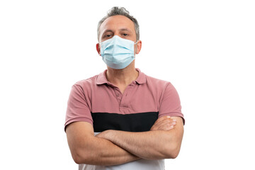 Confident man wearing medical surgical mask