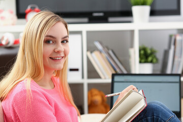 young beautiful woman read book study hard prepare for exam concept