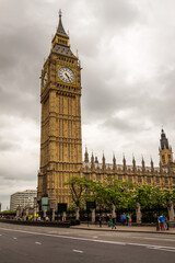 Fototapeta na wymiar Big Ben tower clock in central London on a cloudy summers day in London
