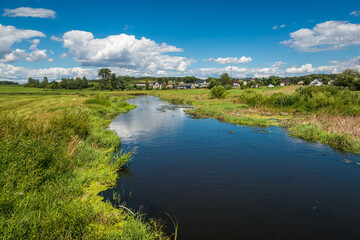 View on the Liwiec river at sunny day  near Mokobody, Masovia, Poland