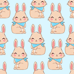 Seamless pattern Rabbit. Beautiful Decorative Bunny Blue Background, Element for design. Contemporary abstract design print textile. Vector.