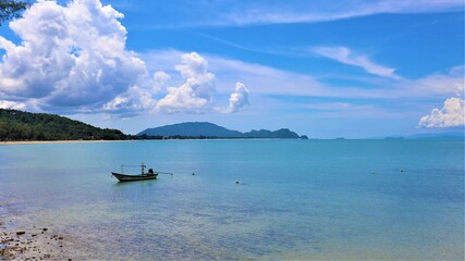 view of the sea and mountains at Khanom seafood Nakhon si thummarat Thailand
