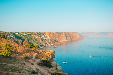 Fototapeta premium Beautiful seascape. Amazing composition of nature with mountains and cliffs.