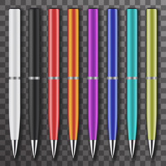 Obraz premium Set of colored white and black pens set vector design illustration