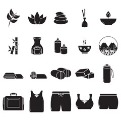 silhouette of exercise and zen icon set