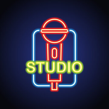 music studio neon sign for music studio or recording studio plank banner. vector illustration