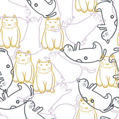 Childish Seamless pattern hand drawn cat. Creative animal design for apparel, fabric, textile, stationary, wrapping, wallpaper.