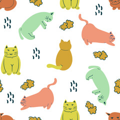 Childish Seamless pattern hand drawn cat. Creative animal design for apparel, fabric, textile, stationary, wrapping, wallpaper.
