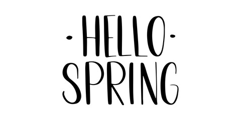 Hello Spring lettering inscription. Handwritten brush calligraphy banner. Black vector text. Simple outline marker style. © alesika