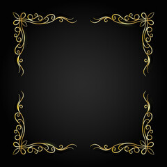 Vintage gold frame on dark background. Vector illustration
