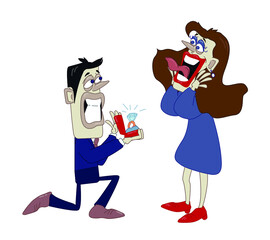 Funny illustration of couple in love
man got on one knee proposes to the girl 