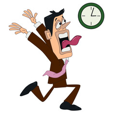 Male character
Funny vector illustration with running worker in panic checking the time 