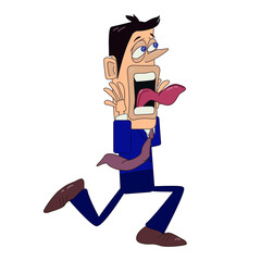 Funny vector illustration with running worker in panic for your design