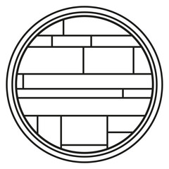 Stained-glass window. Hand drawn circle pattern on white. Geometric line art. Black and white illustration