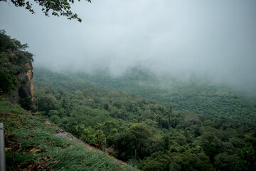 View of the foggy mountains, Pha Mor E Daeng, Si Sa Ket, Thailand