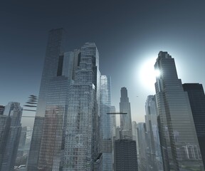 Skyscrapers and sky, high-rise buildings, Nice view of the skyscrapers, modern cityscape, 3d rendering