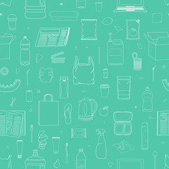 Seamless pattern of colorful garbage. Line icons.