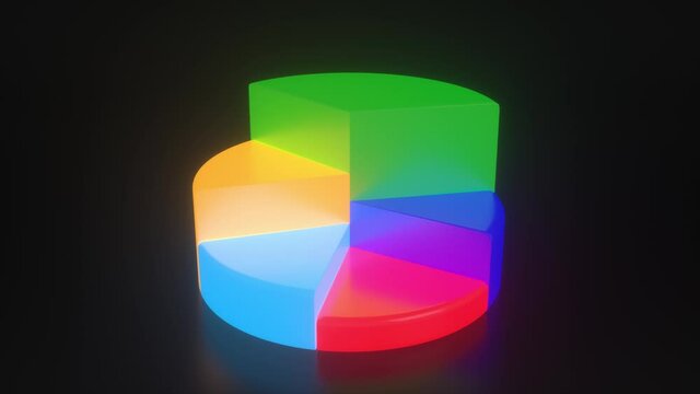 Isometric cycle diagram for infographics. 3D Pie chart with 5 parts and different colors. Business Template. Black background. For graph, report, presentation, brochure, web design. 3d 4K animation