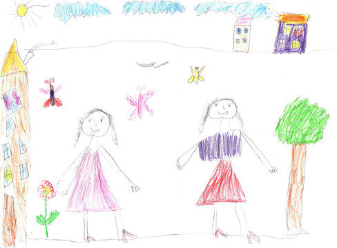 Child's drawing of a happy girls