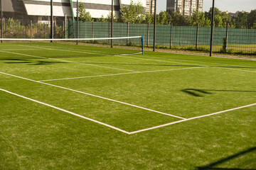 empty tennis grass court Aerial