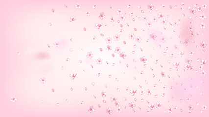 Nice Sakura Blossom Isolated Vector. Realistic Flying 3d Petals Wedding Design. Japanese Gradient Flowers Wallpaper. Valentine, Mother's Day Spring Nice Sakura Blossom Isolated on Rose