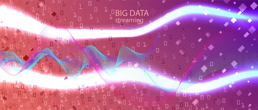 Big Data Stream Vector Background. Cyber Equalizer Slide. Tech Neon Abstract Minimal Layout. Matrix Falling Binary Code. Fractal 