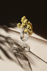 Yellow statice flowers in a champagne glass