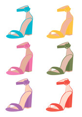 collection of footwear silhouettes isolated on white background