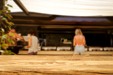 Fototapeta premium Desk of free space and restaurant interior 