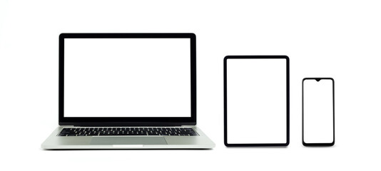 mock up Computer laptop screen with blank white screen isolated on white background, with clipping...