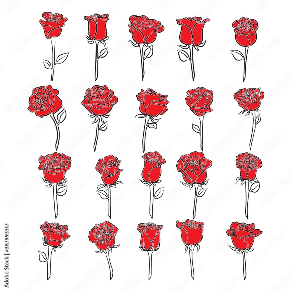 Sticker set of rose flowers