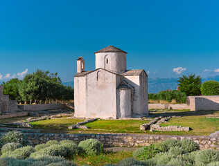Fototapeta na wymiar Church of Holy Cross in ancient Nin town, Croatia