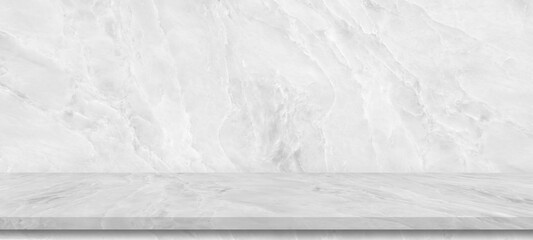 Perspective white marble  shelf table for interior decoration used as studio background wall to...